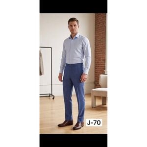 New Wool Linen Silk Stretch Trousers Mens EU 48 US 33 Slim Fit Blue Pants NWT
